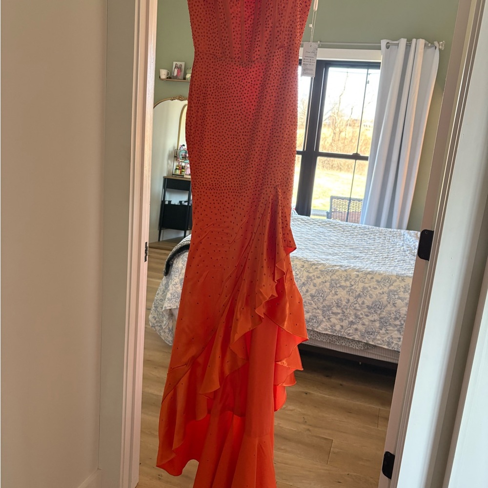 Stunning Orange Ruffled Gown